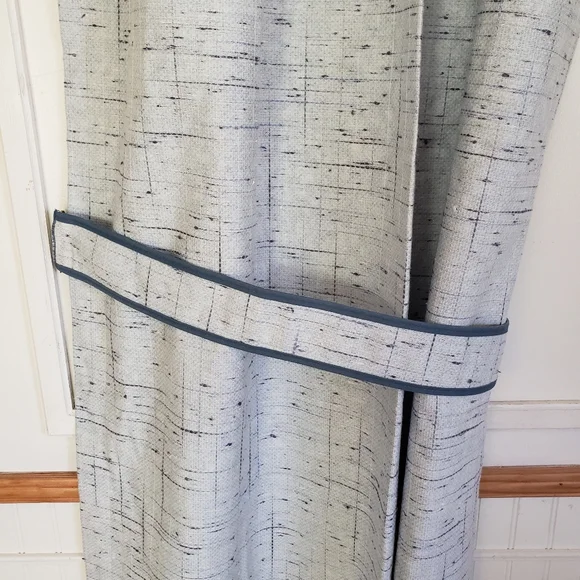 Sears Drapes 48W x 62L Tweed Print Pinch Pleat Curtains Blue VTG 50s 60s NEW